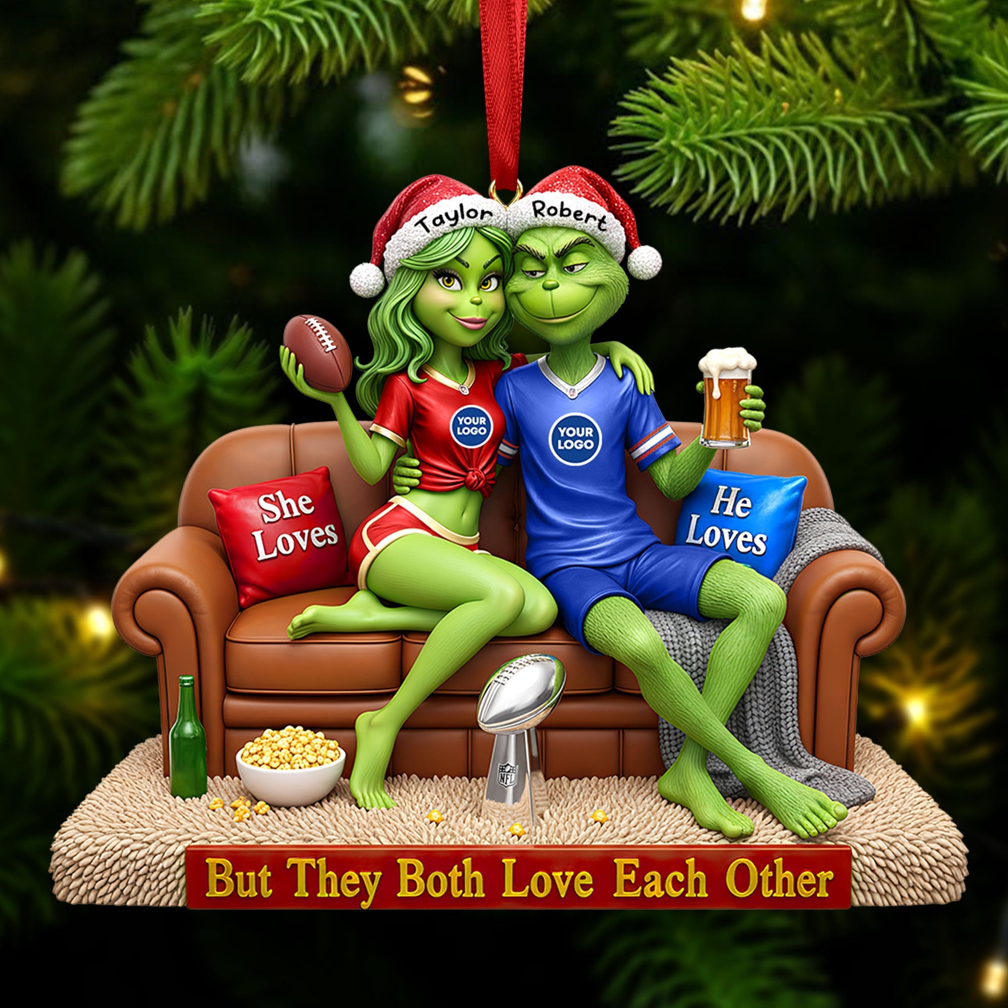 "But They Both Love Each Other" - Sport Lover Green Monster Couple Ornament - Custom Personalized Gift for Couples Ornament PopCulturePrints