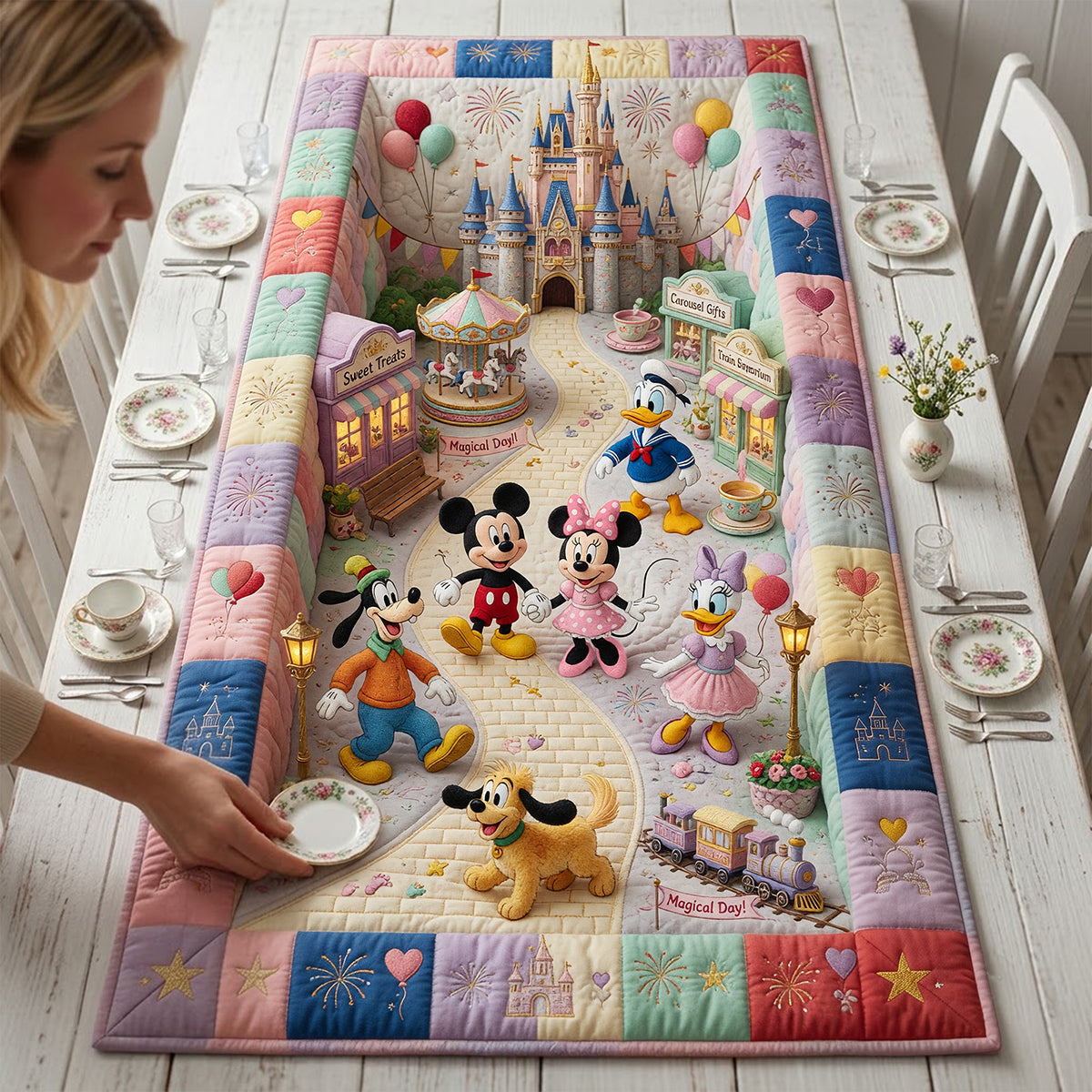 Create Your Own Magical Moments - Sweet Street Quilted Table Runner, Personalized Gift for Family and Friends