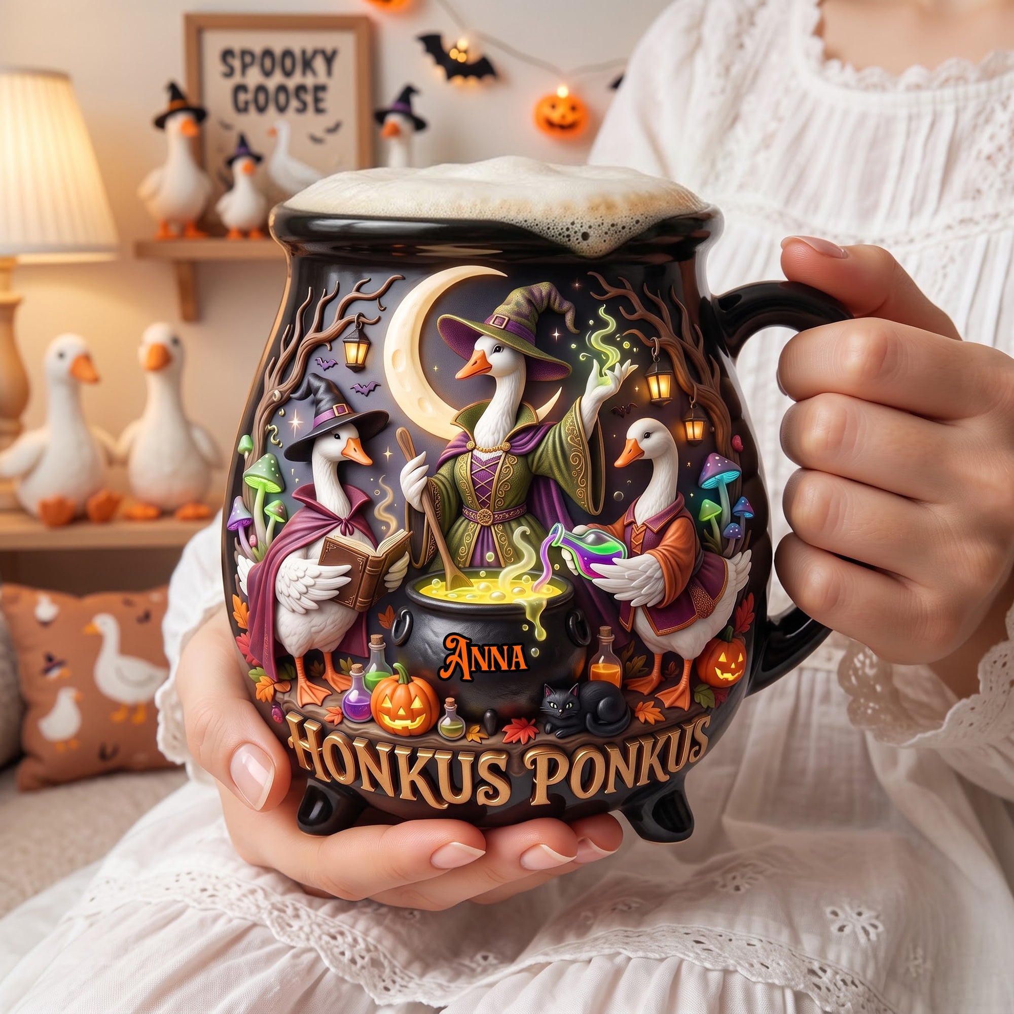 Bring Magic to Your Mornings with the Honkus Ponkus Goose Cauldron Mug - Personalized Halloween Gift Cauldron Mug PopCulturePrints