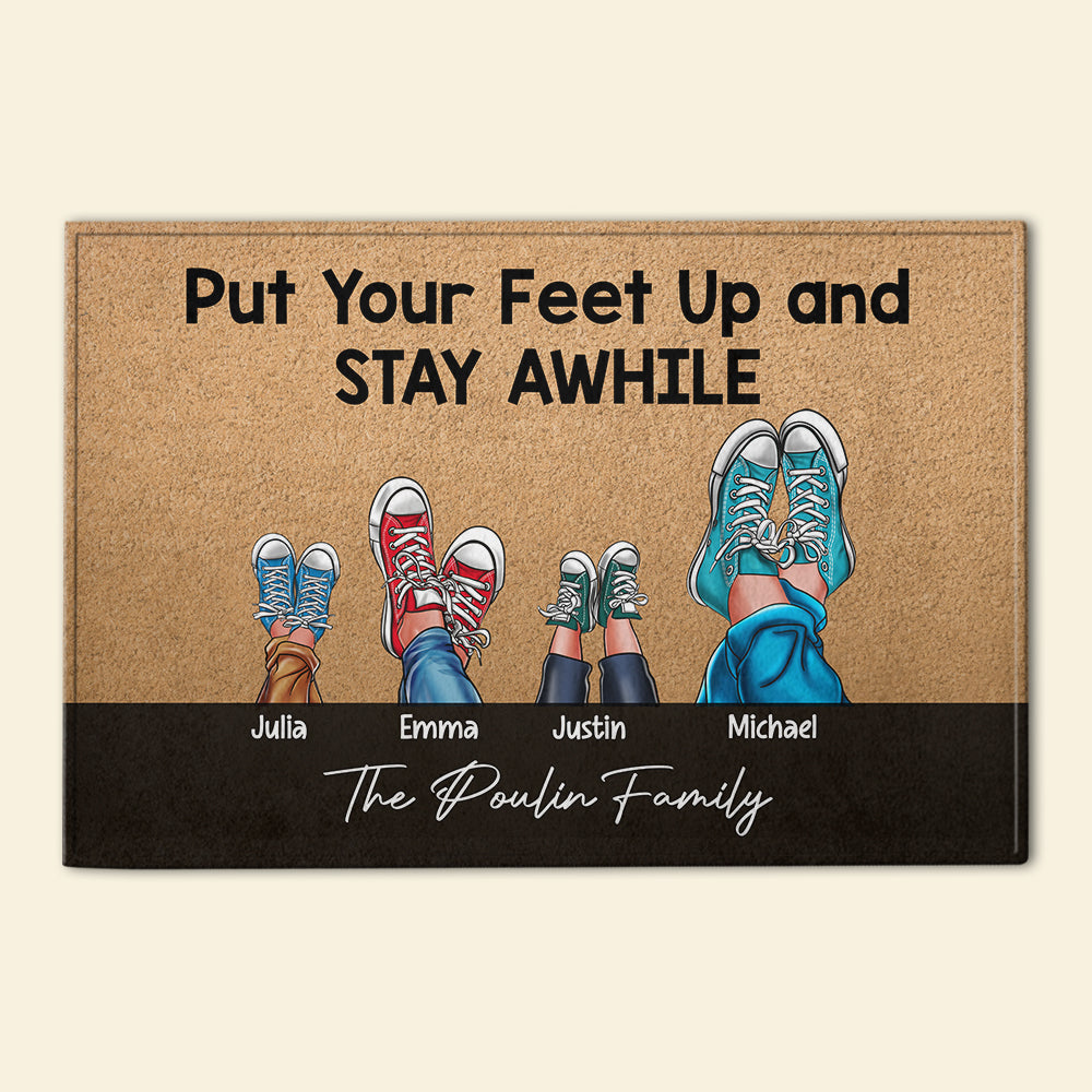 Personalized Family Sneakers Doormat - Put Your Feet Up and Stay Awhile Doormat PopCulturePrints
