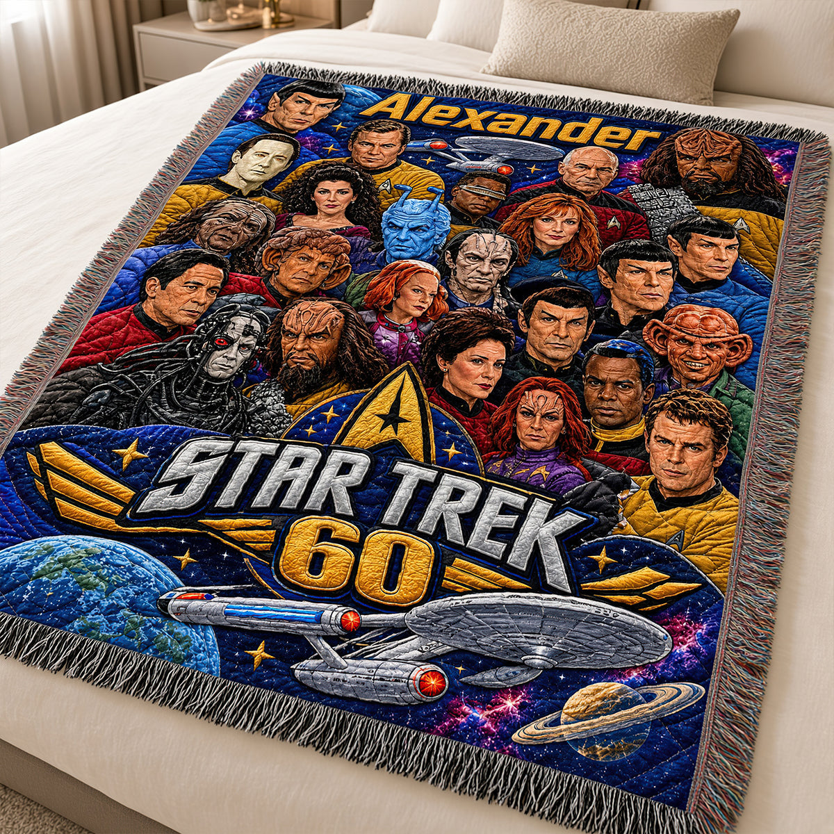 “Celebrate 60 Years of Adventure!” - Personalized Star Trek 60th Anniversary Woven Blanket - Unique Gifts for Fans, Friends, Family Blanket PopCulturePrints