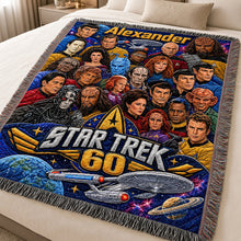 Load image into Gallery viewer, “Celebrate 60 Years of Adventure!” - Personalized Star Trek 60th Anniversary Woven Blanket - Unique Gifts for Fans, Friends, Family Blanket PopCulturePrints

