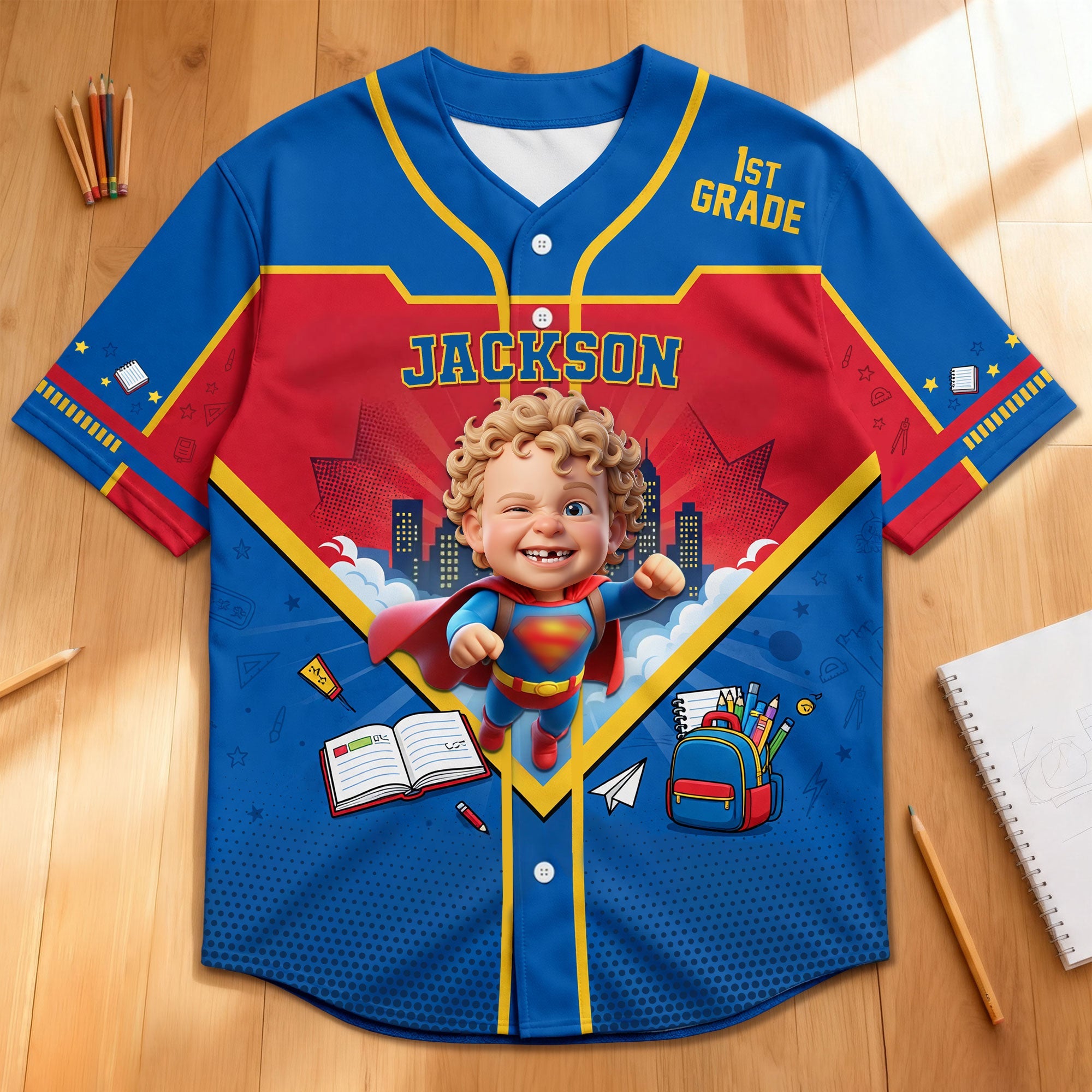 Unleash Your Kid's Superpower: Customize Themed Baseball Jersey - Perfect Gift for School Success!