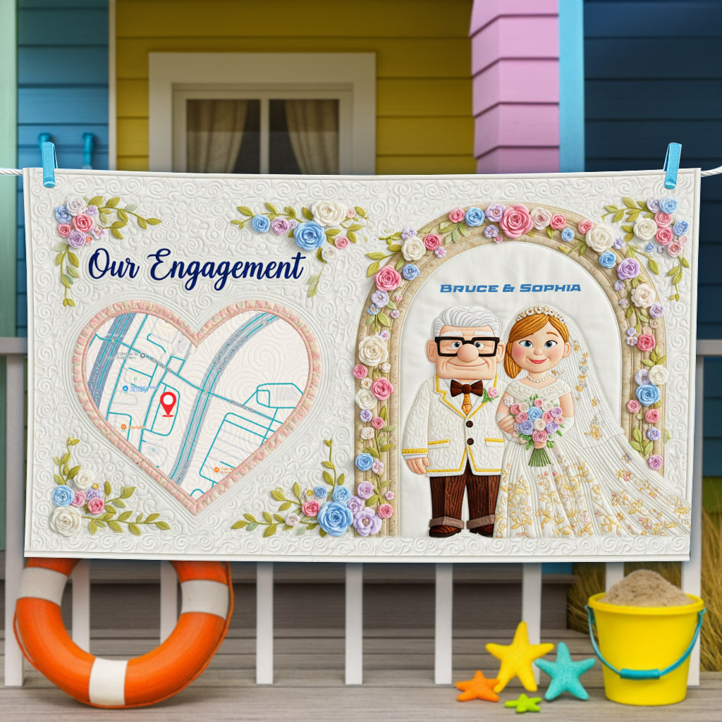 Our Engagement Beach Towel - Personalized Gift for Couples Beach Towel PopCulturePrints