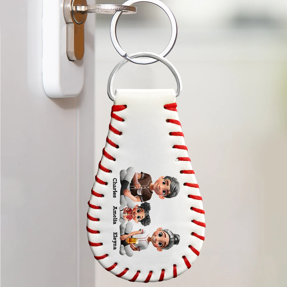 “Daddy's Dream Team” - Personalized Leather Baseball Keychain - Gift for Dad, Grandpa, and Loved Ones Leather Baseball Keychain PopCulturePrints