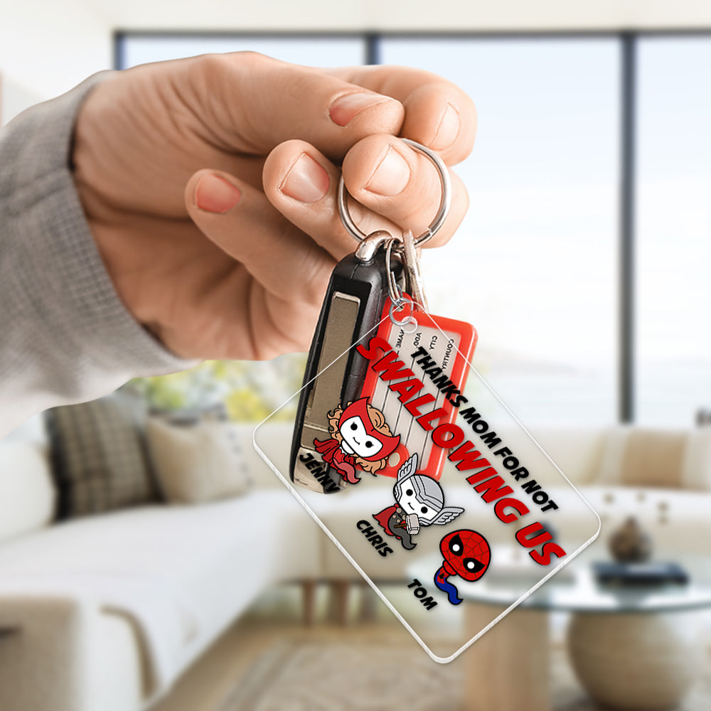 Personalized Superhero Mom Thank You Keychain Keychains PopCulturePrints