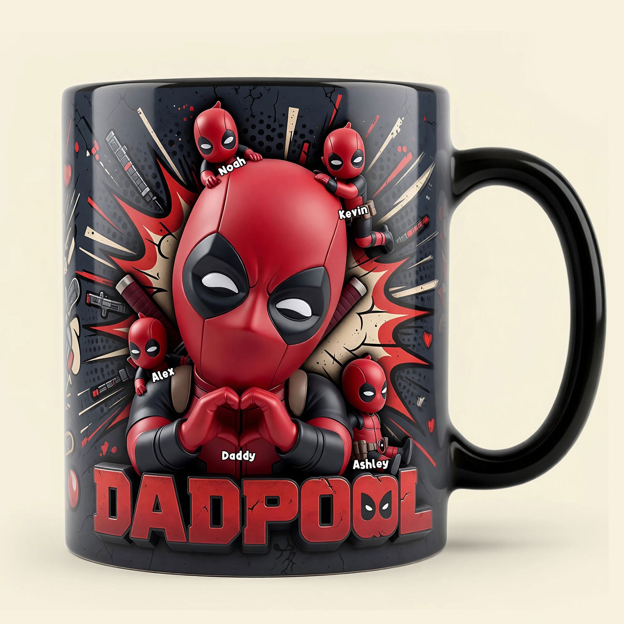 “Dad's Magic Moment with Deadpool and Kids” - Funny Undead Dad And Kids Coffee Mug - Personalized Gift for Dad Coffee Mug PopCulturePrints