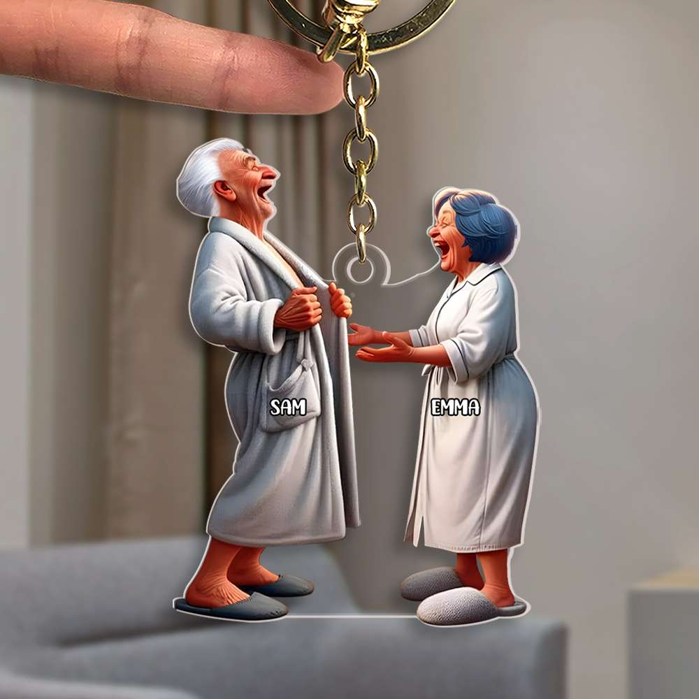Personalized Funny Old Couple Keychain - Sam & Emma Keychains PopCulturePrints
