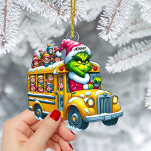 Load image into Gallery viewer, Personalized Holiday Bus Driver Ornament with Green Monster Ornament PopCulturePrints
