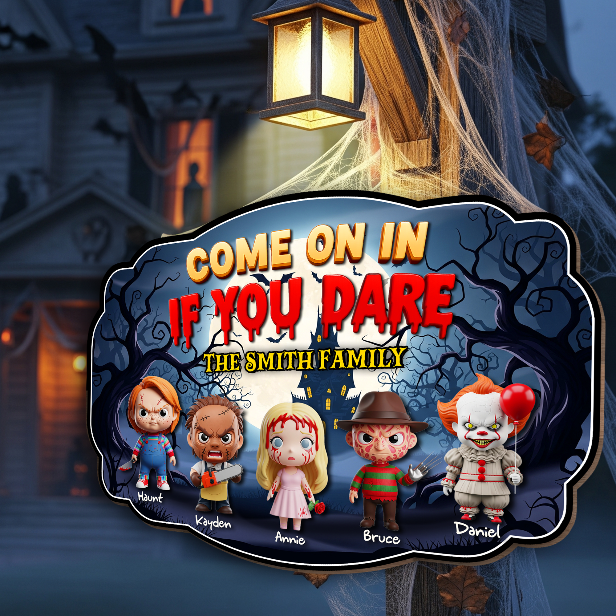 Embrace the Spookiness: Haunted Family Wood Sign - Personalized Gift for Halloween Lovers Wood Sign PopCulturePrints