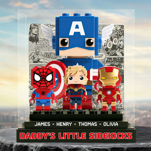 “Celebrating Fatherhood with a Heroic Touch” - Daddy's Little Sidekicks Acrylic Plaque - Personalized Gift for Dad, Grandpa, and Kids Shaped Plaques PopCulturePrints