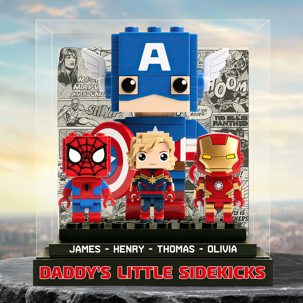 “Celebrating Fatherhood with a Heroic Touch” - Daddy's Little Sidekicks Acrylic Plaque - Personalized Gift for Dad, Grandpa, and Kids Shaped Plaques PopCulturePrints