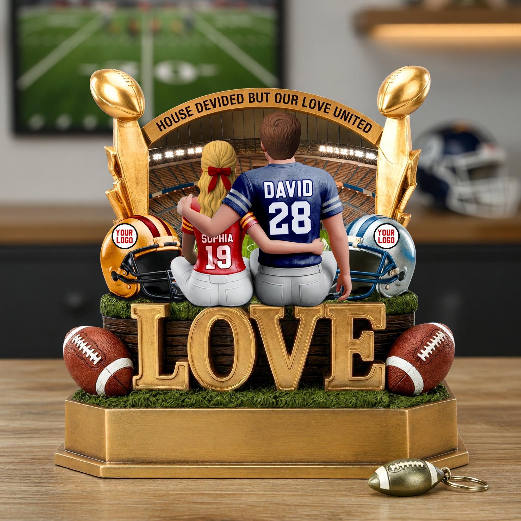 Eternal Affection: 'House Divided But Our Love United' - Personalized Acrylic Plaque for Sporty Couples