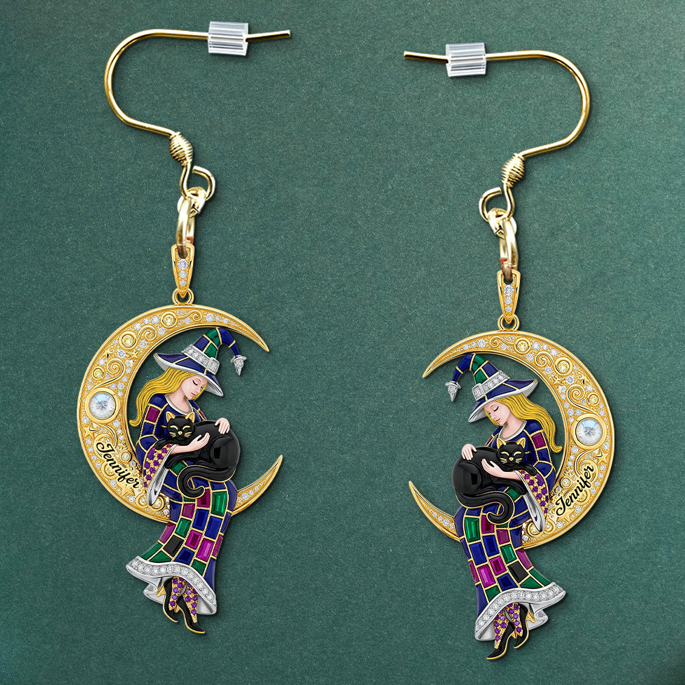 Embrace the Magic: Black Cat & Witch Acrylic Earrings - Personalized Gifts for Witch Lovers Earrings PopCulturePrints