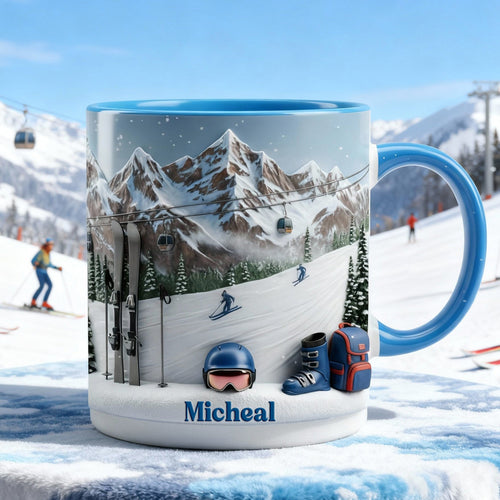 Hit the Slopes: Personalized Skiing Accent Mug - Perfect Gift for Ski Lovers Coffee Mug PopCulturePrints