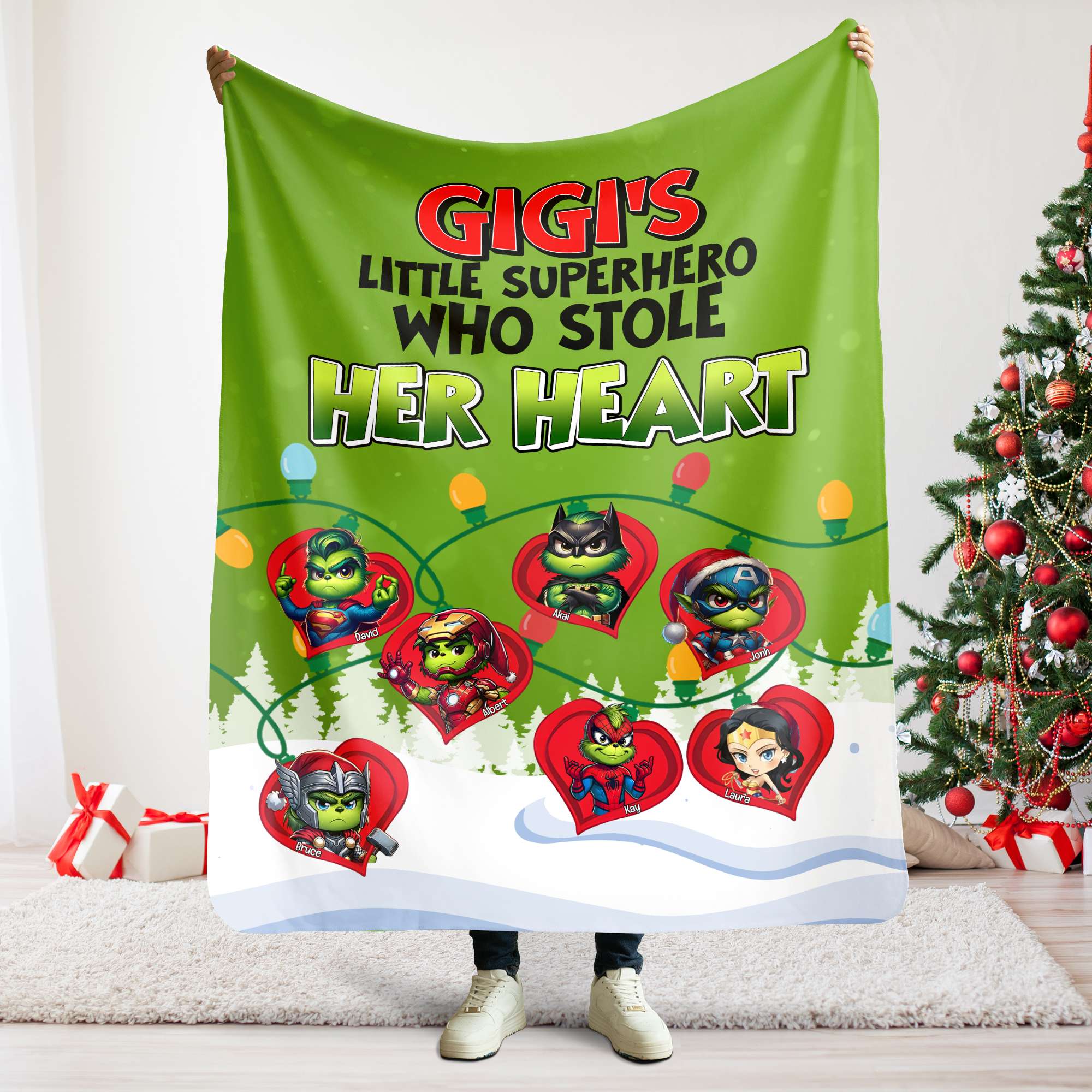 Personalized Superhero Heart Blanket for Grandma Blanket PopCulturePrints