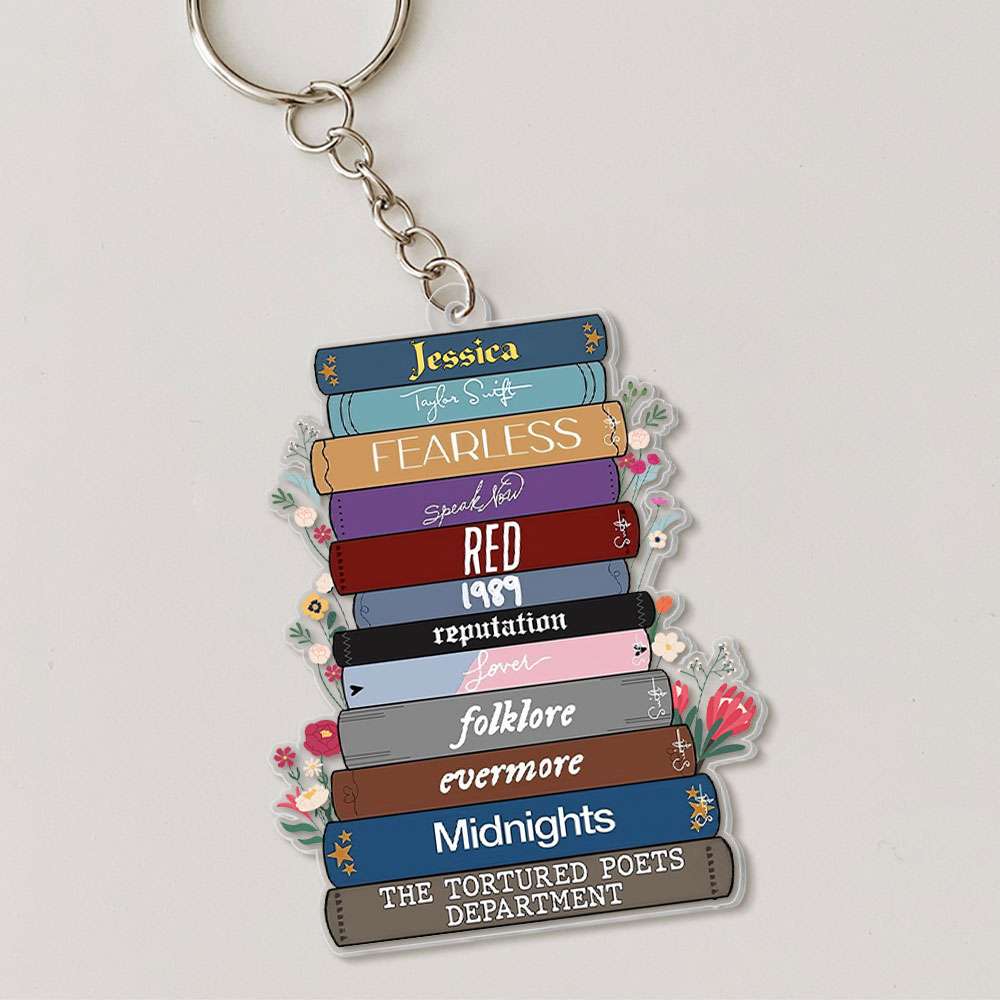 Personalized Taylor Swift Fan Keychain - Custom Name and Album Stack