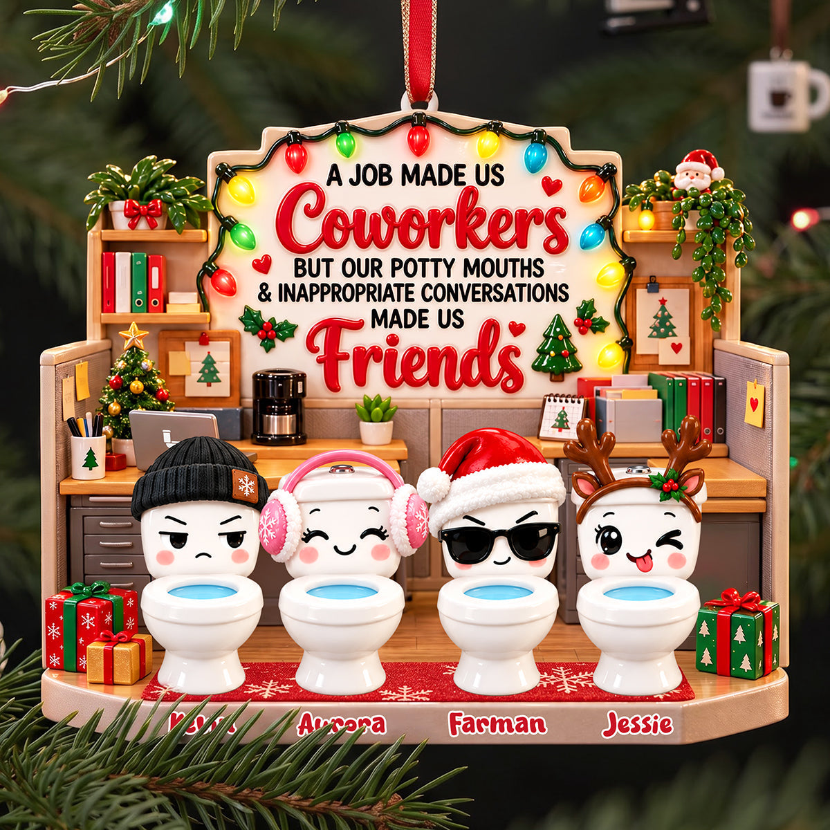 Funny Work Besties Christmas Ornament - Personalized Gift for Coworkers & Friends Ornament PopCulturePrints