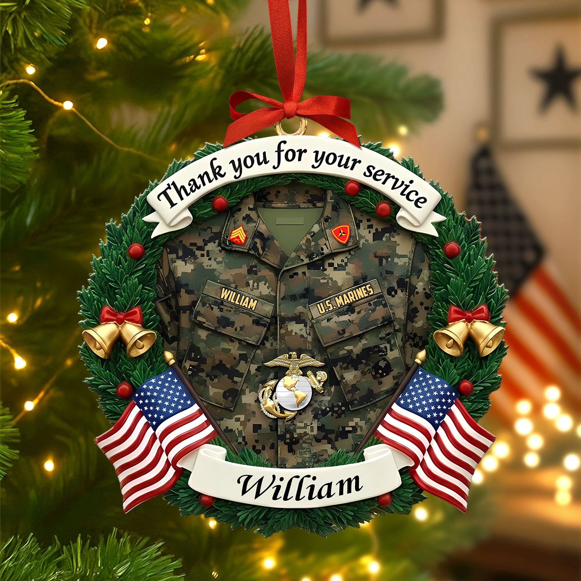 Thank You for Your Service - Personalized Military Christmas Ornament for Veterans Ornament PopCulturePrints
