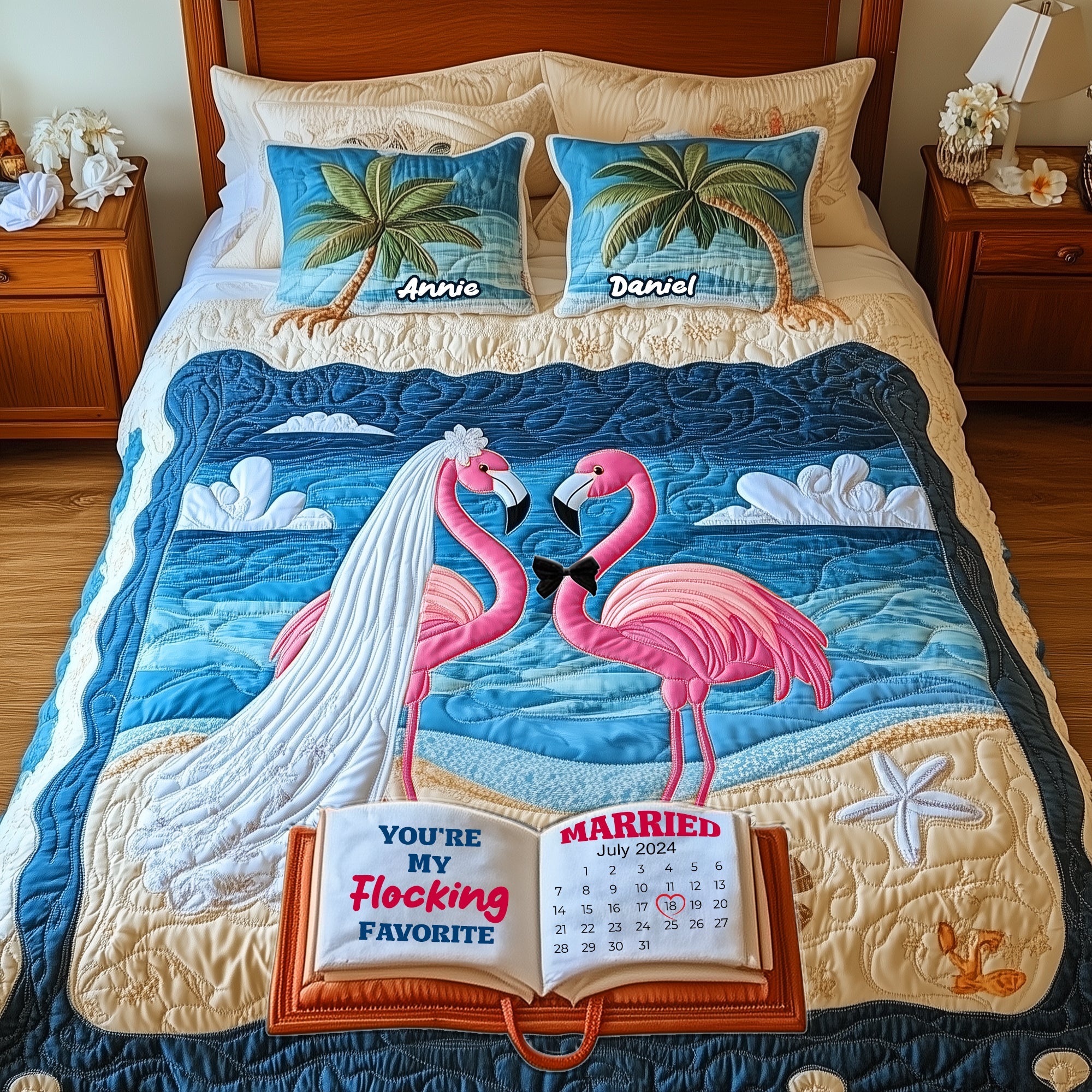 You're My Flocking Favorite - Flamingo Wedding Quilt Bedding Set - Personalized Gift for Couples Blanket PopCulturePrints