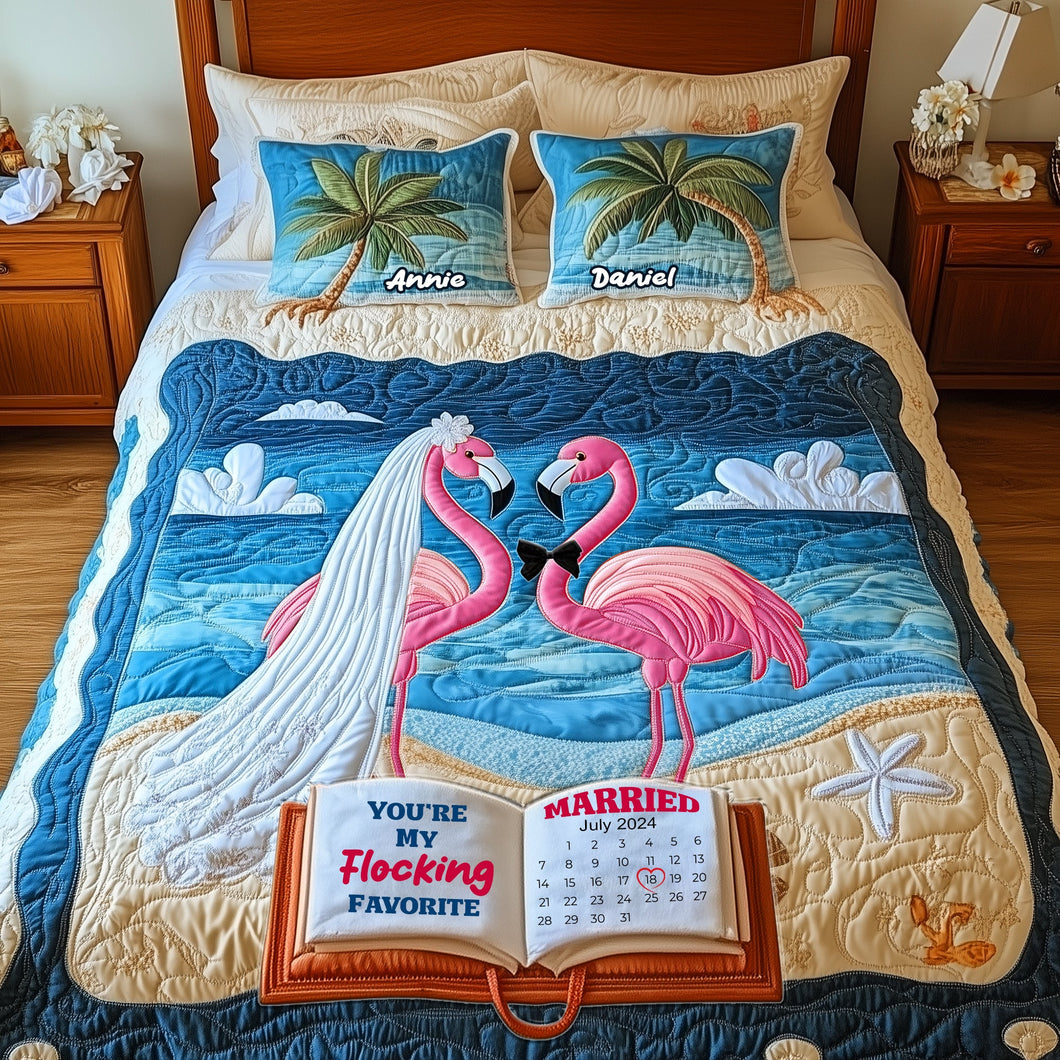 You're My Flocking Favorite - Flamingo Wedding Quilt Bedding Set - Personalized Gift for Couples Blanket PopCulturePrints