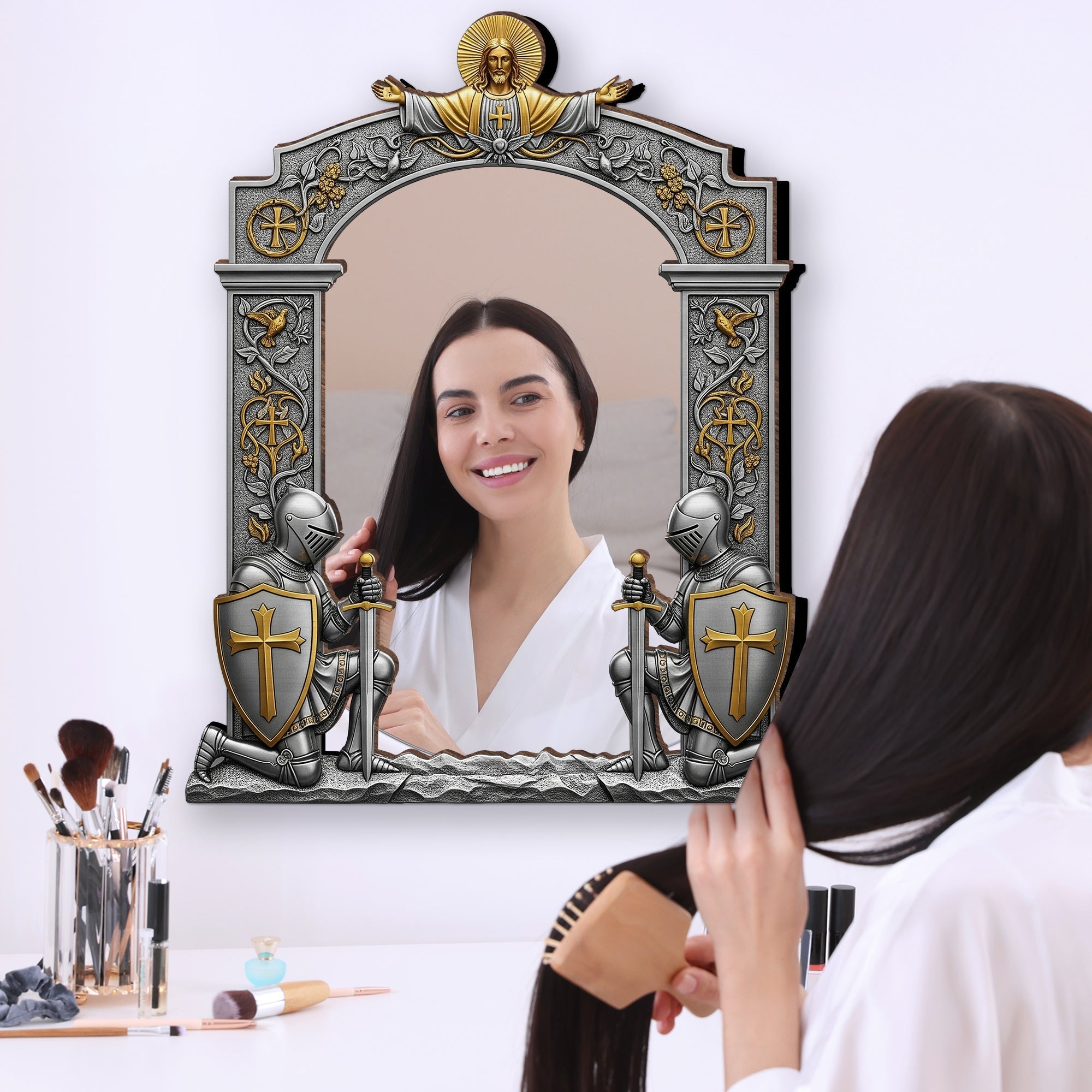 “Faith is the Shield” - Armor & Prayer Wall Hanging Mirror - Personalized Christian Gift for Any Occasion Mirror PopCulturePrints