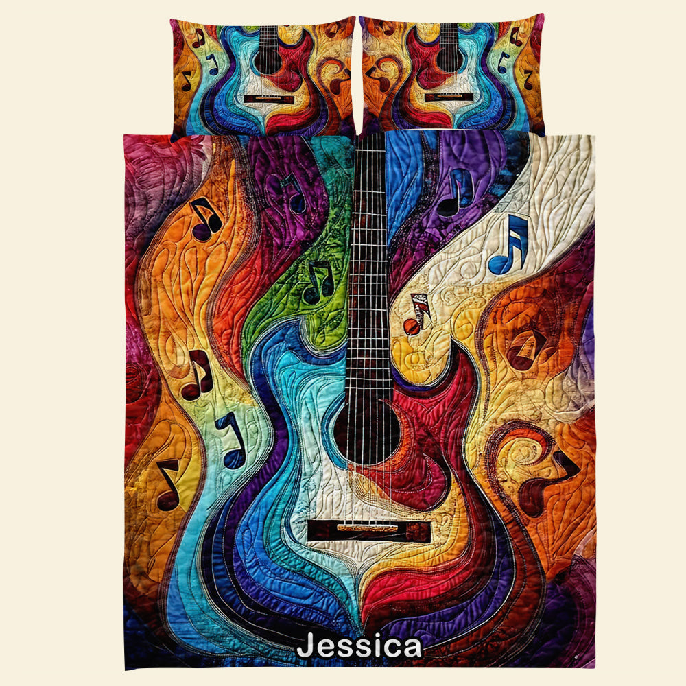 Personalized Colorful Rainbow Guitar Quilt Set for Music Lovers Blanket PopCulturePrints