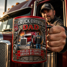 Load image into Gallery viewer, "Fueled by Coffee, Driven by Family" - Truck Driver Dad Magic Mug, Personalized Gift for Dad &amp; Grandpa Coffee Mug PopCulturePrints
