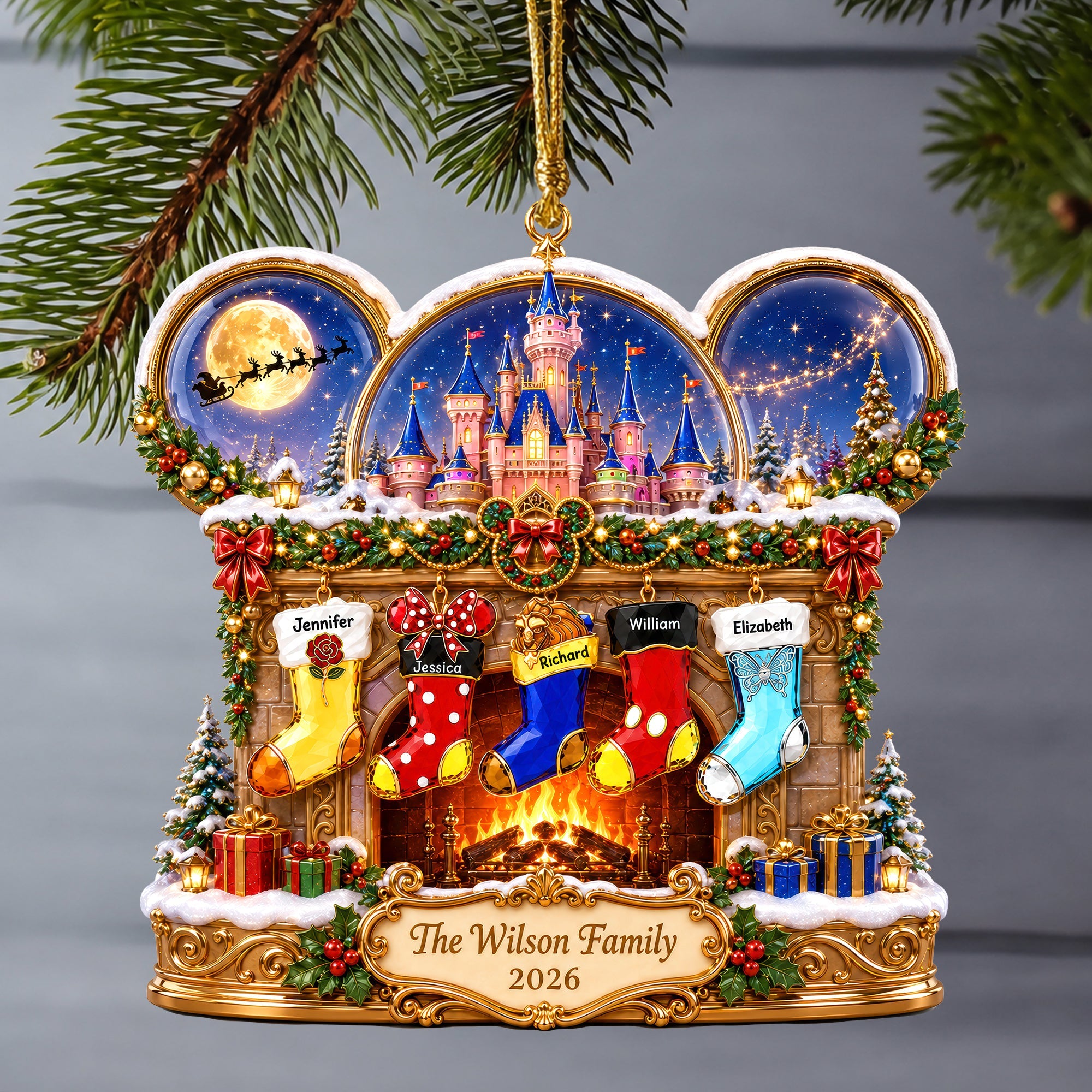 “Joy and Togetherness Awaits” - Personalized Fireplace Stocking Ornament - Custom Christmas Gift for Family and Friends