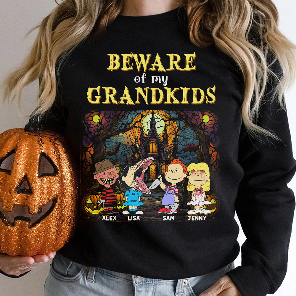 Personalized 'Beware of My Grandkids' 2D Horror Character Shirt for Grandma