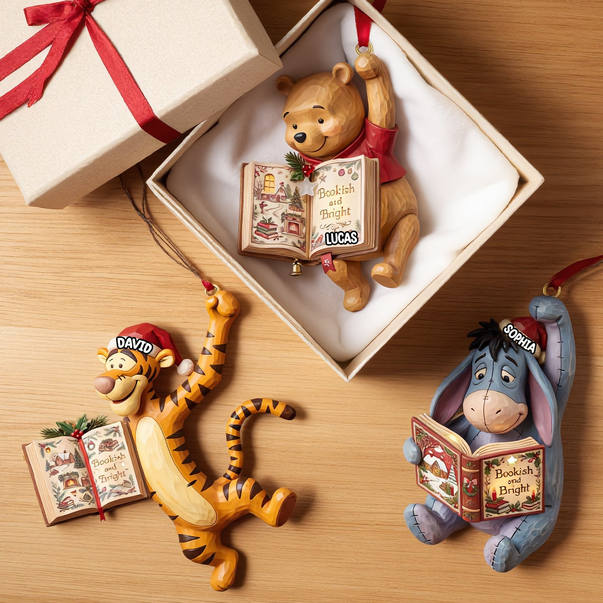 “Bookish and Bright” - Woodland Friends Reading Book Ornament - Personalized Christmas Gift for Kids, Book Lovers, and Friends