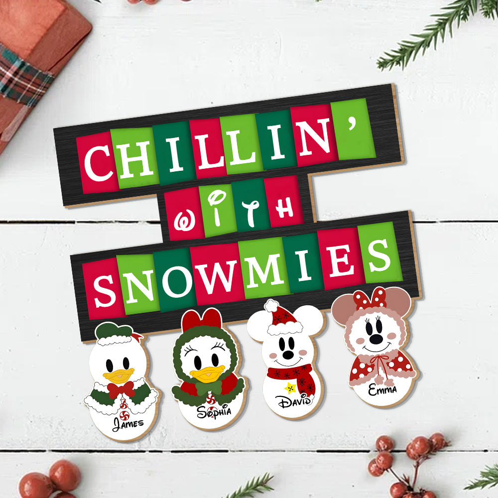 Custom Christmas Wood Sign for Grandma - Chillin' With Snowmies