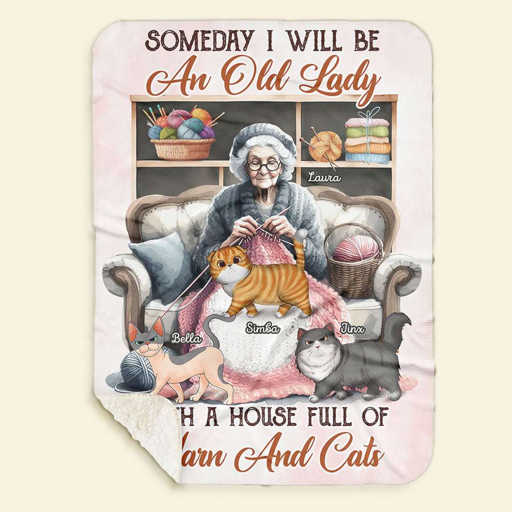 Personalized Cozy Blanket for Knitting Cat Lady - Customizable with Names