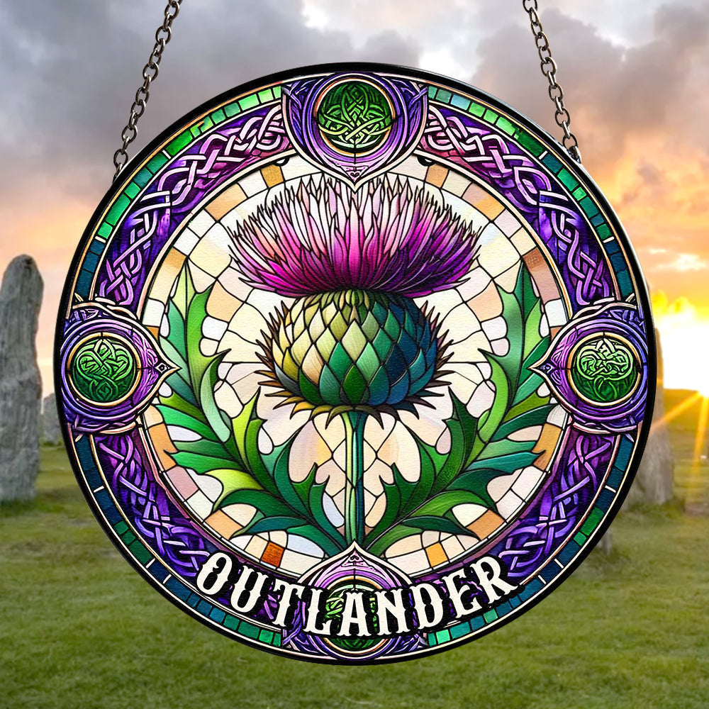 Personalized Outlander Thistle Stained Glass Suncatcher