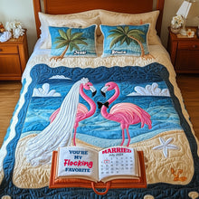 Load image into Gallery viewer, You&#39;re My Flocking Favorite - Flamingo Wedding Quilt Bedding Set - Personalized Gift for Couples Blanket PopCulturePrints
