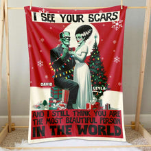 Load image into Gallery viewer, Personalized Christmas Couple Blanket - Frankenstein and Bride
