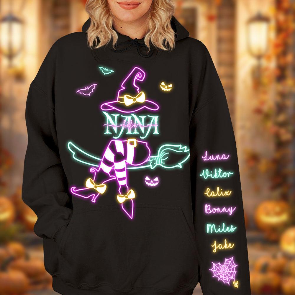 Personalized Halloween Grandma Hoodie - Custom Names Witch Design