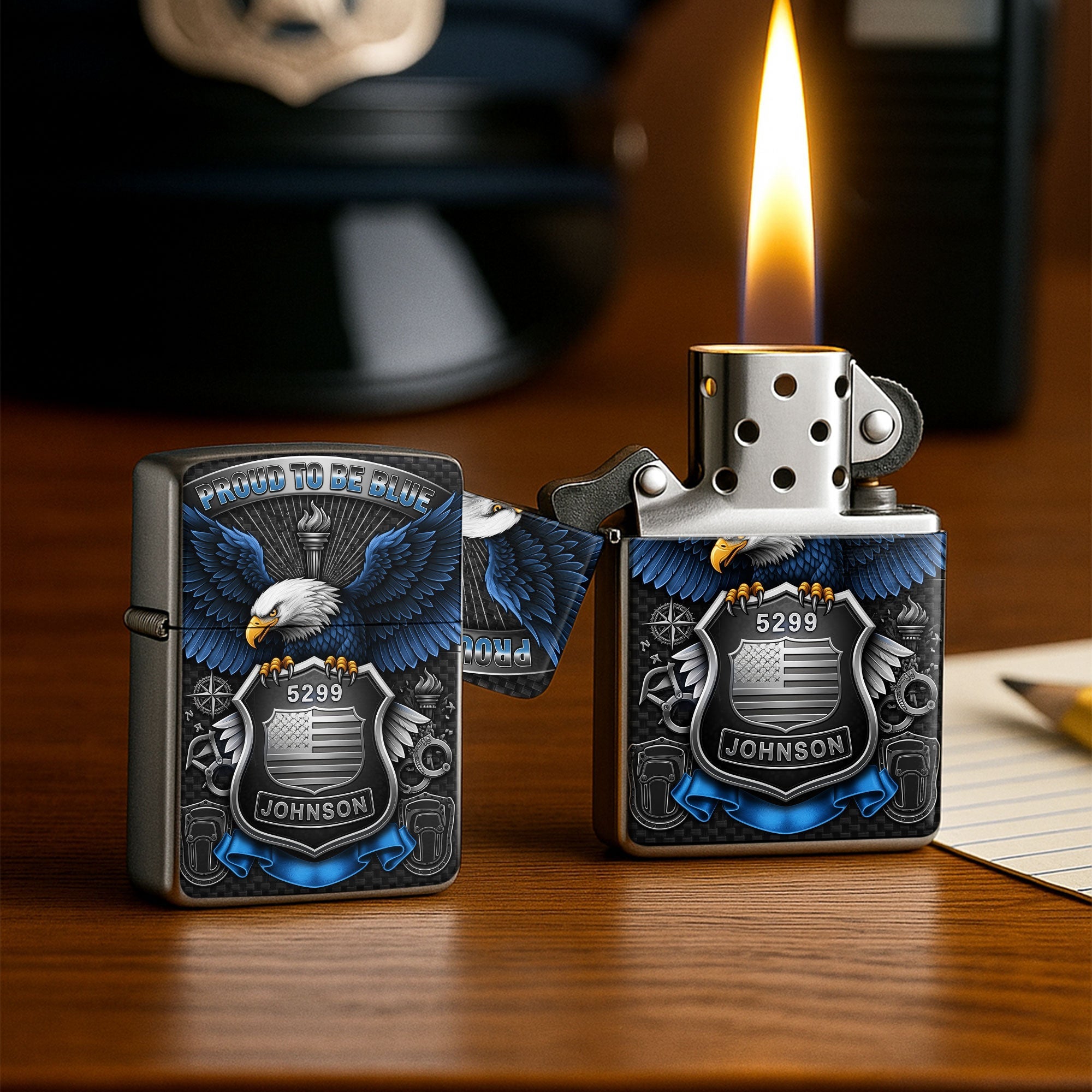 “Proud to Be Blue” - Police Lighter - Personalized Gift for Police Officers Lighter PopCulturePrints