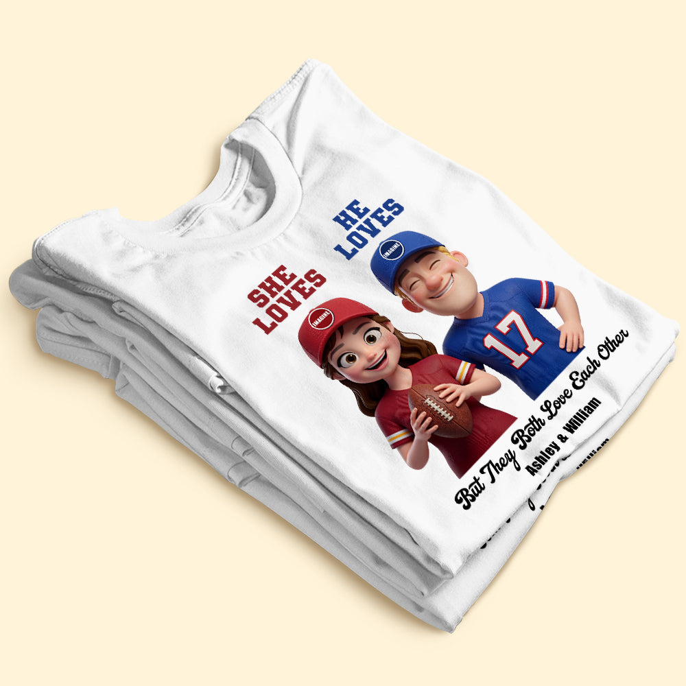 “She Loves, He Loves” - Personalized Sports Rivalry Shirt for Game Day Couples Shirts PopCulturePrints