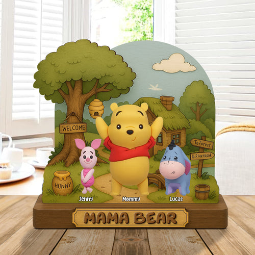 “Every Family is a Story, Welcome to Ours” - Personalized Mama Bear Plaque - Perfect Custom Gift for Mom, Grandma, or Any Loved One Shaped Plaques PopCulturePrints