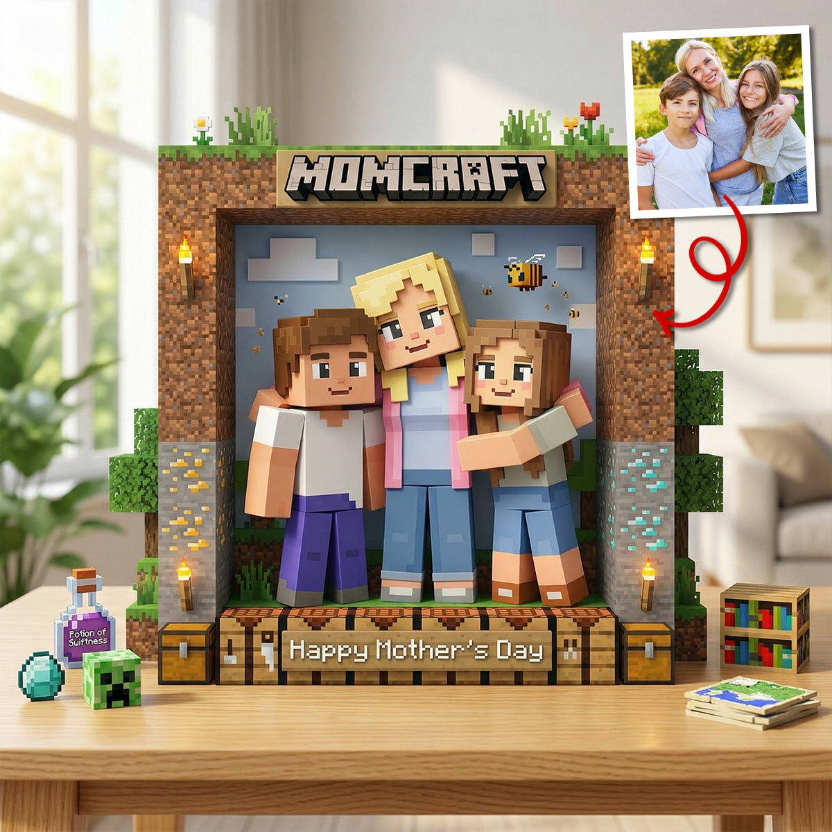 "Celebrate Mom's Love with Our Personalized Pixel Mom & Mini Crew Acrylic Plaque" - Custom Photo Gift for Mom and Grandma Shaped Plaques PopCulturePrints