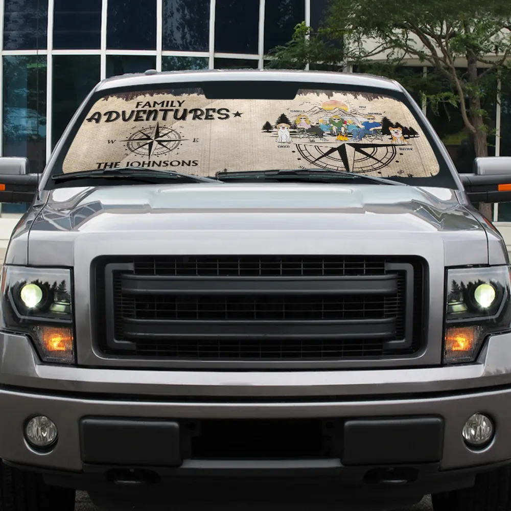 Family Adventures Camping - Personalized Auto Sunshade Auto Sunshade PopCulturePrints