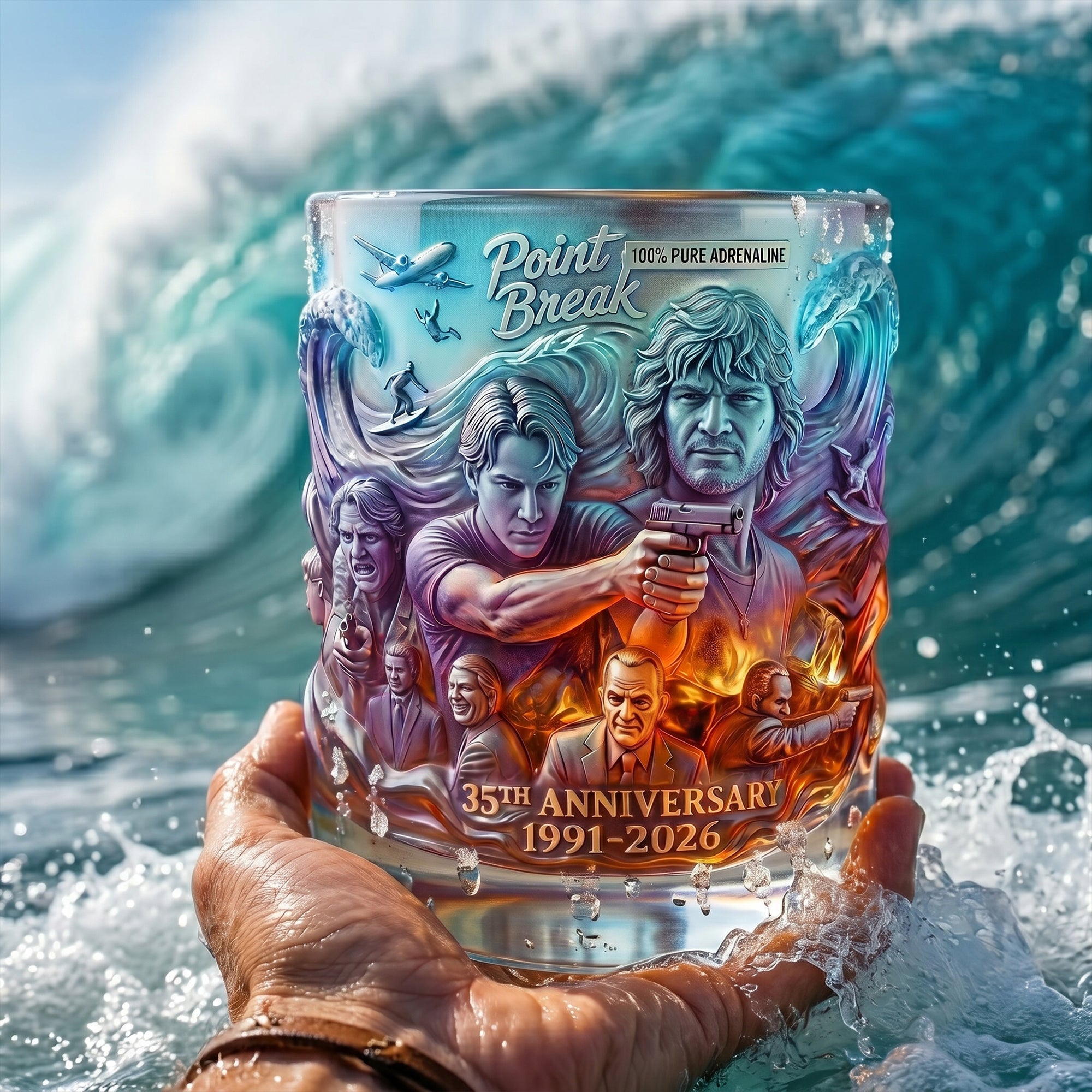 Ride the Waves: Huge Wave Round Glass - Personalized Gift for Surfing Lovers