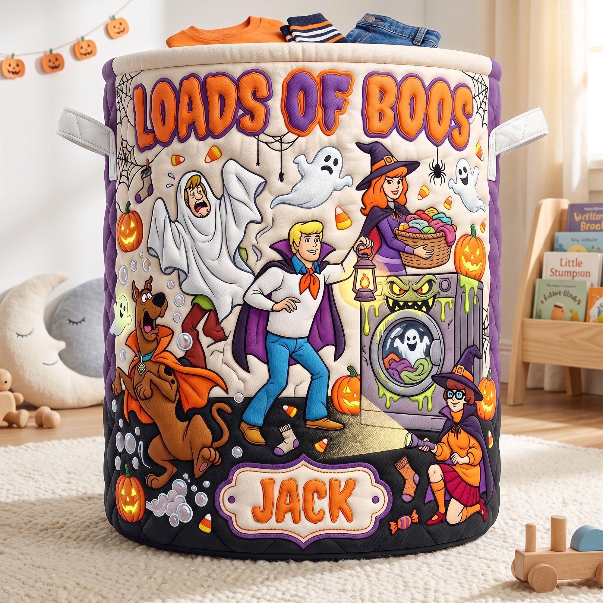 ‘Loads Of Boos’ – Fun Personalized Quilted Laundry Basket for Halloween