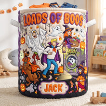 Load image into Gallery viewer, ‘Loads Of Boos’ – Fun Personalized Quilted Laundry Basket for Halloween
