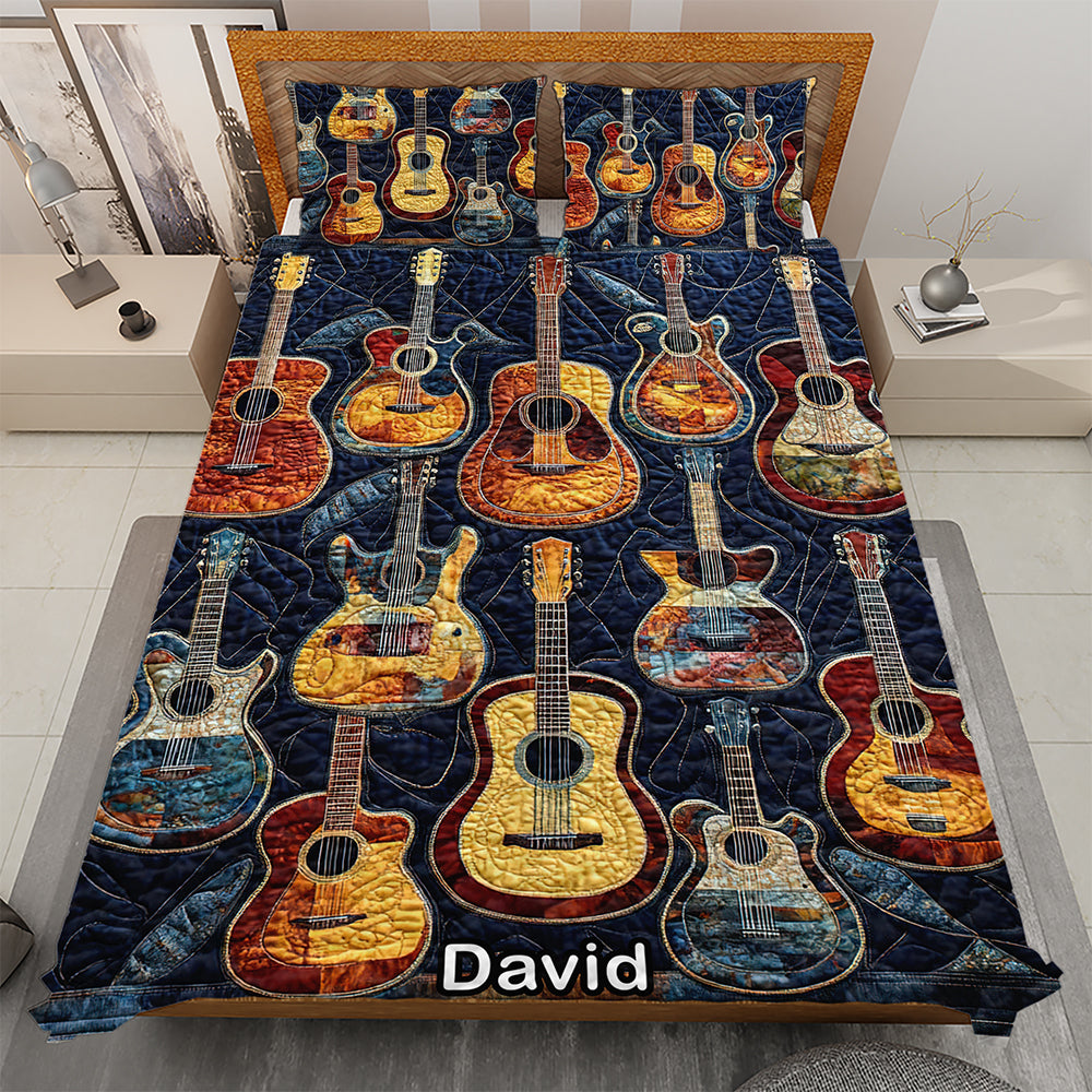 Personalized Gift for Guitar Lovers - Acoustic Vibes Quilt Bedding Set Blanket PopCulturePrints