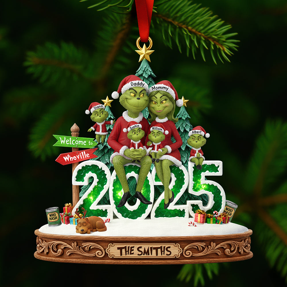 Welcome to Whoville - Cheerful Green Family Ornament | Personalized Christmas Gift Ornament PopCulturePrints