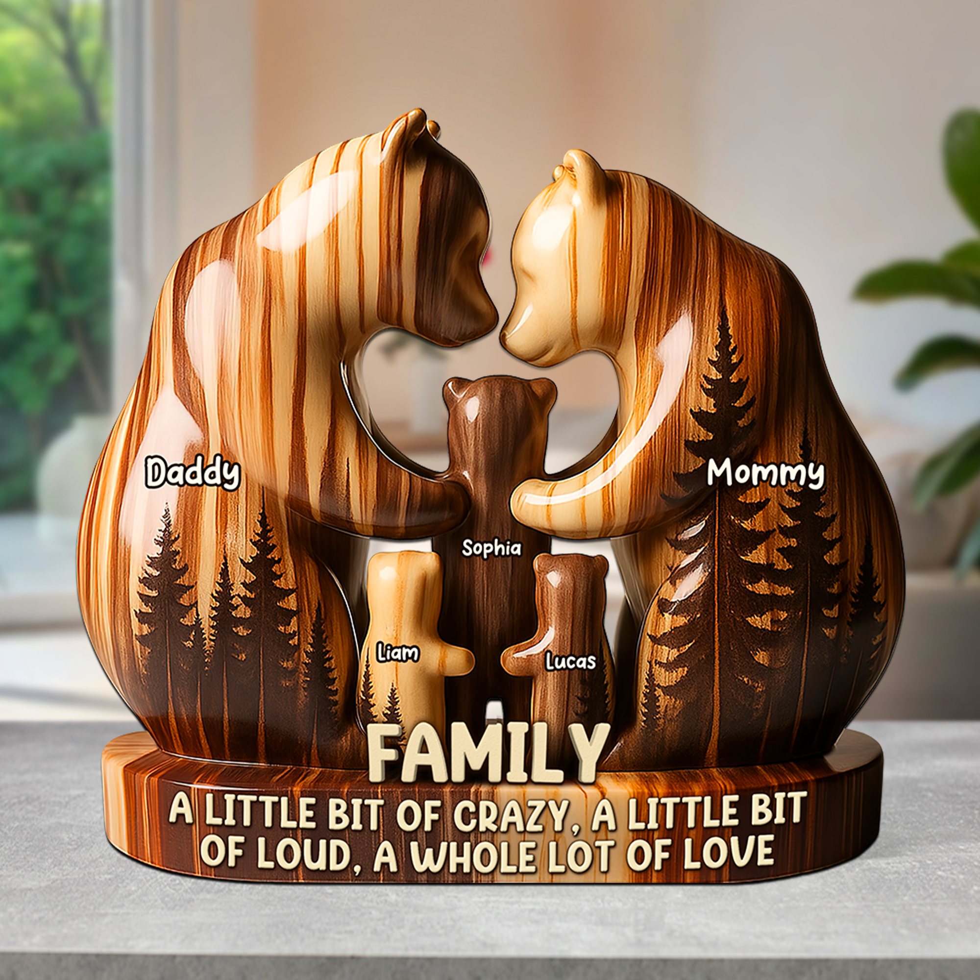 A Little Bit of Crazy, A Whole Lot of Love - Personalized Bear Family Acrylic Plaque Shaped Plaques PopCulturePrints