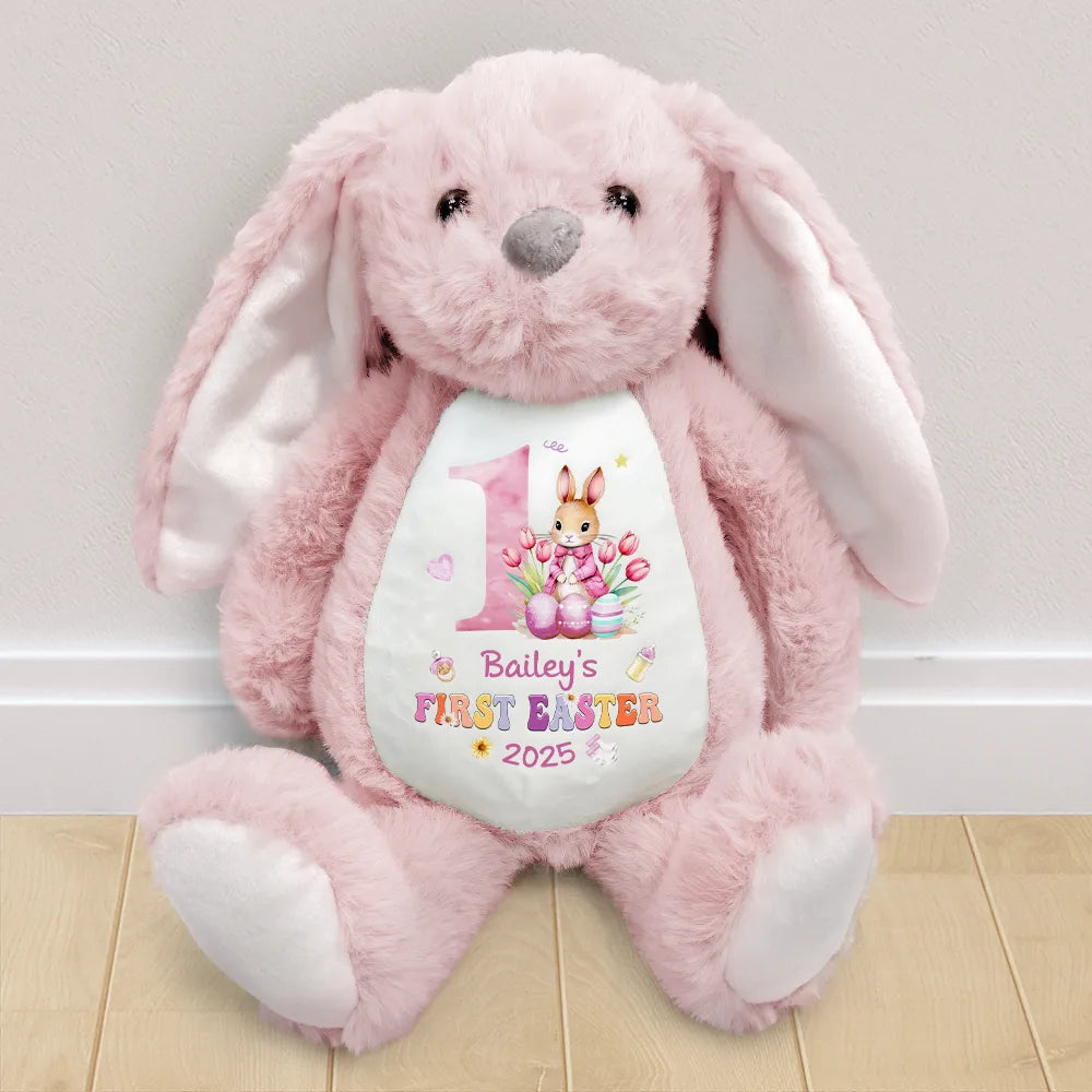 "Celebrate Her First Easter with Love" - Personalized Soft Toy Bunny - Gift for Baby Girls, Moms, and Grandmas Soft Toy Bunny PopCulturePrints