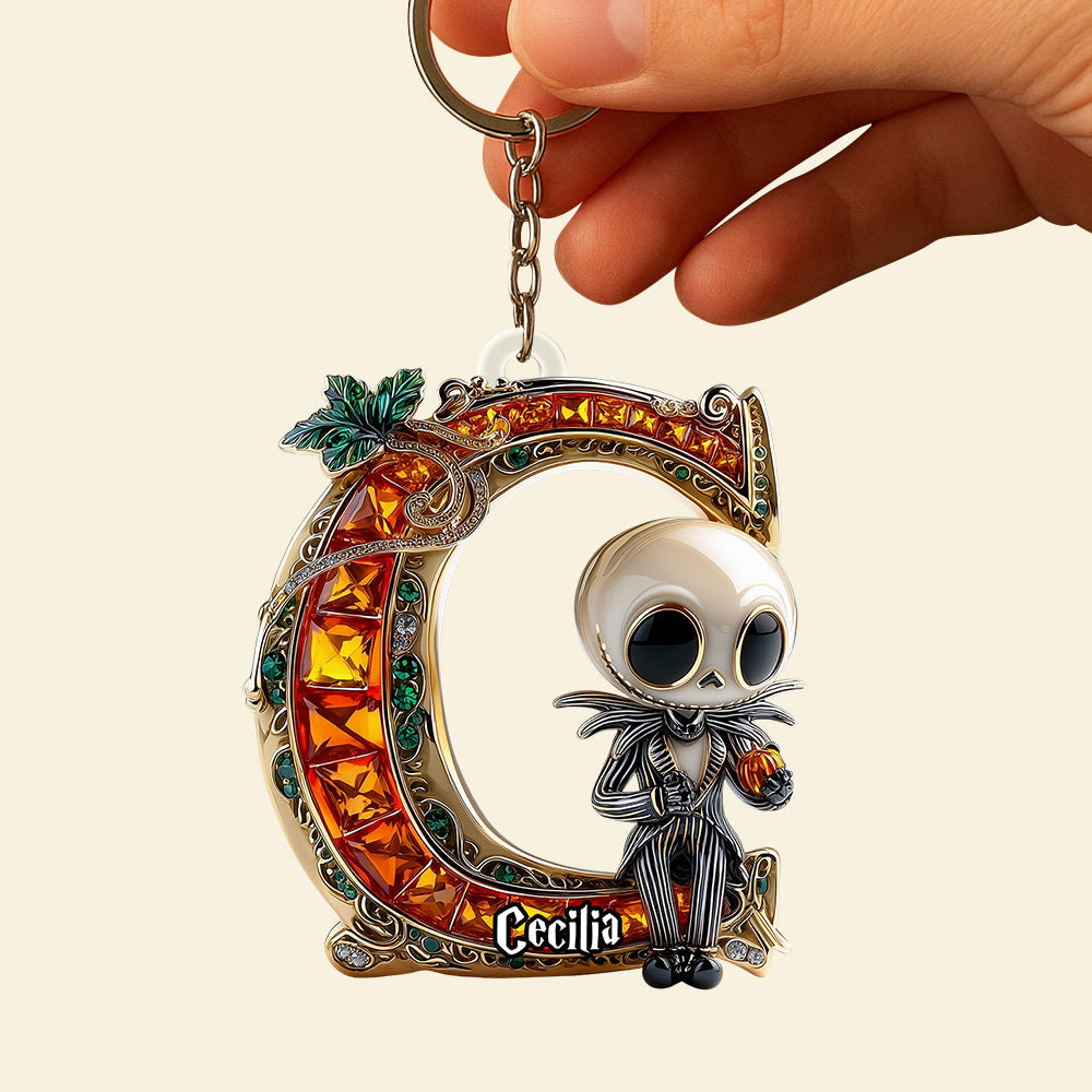 “Illuminate Your Halloween Spirit” - Personalized Alphabet Gemstones Pumpkin Keychain - A Unique Gift for Halloween Lovers Keychains PopCulturePrints